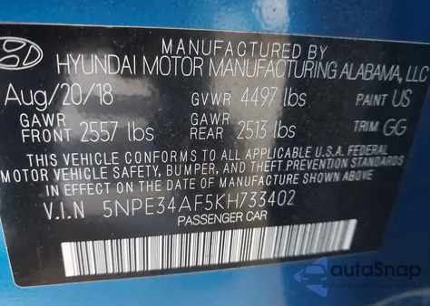 2019 Hyundai Sonata Sel from USA, damaged, VIN 5NPE34AF5KH733402